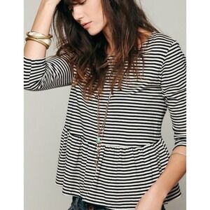 We The Free -1852 Striped Peplum Top Long Sleeve USA‎ Made Black White Medium